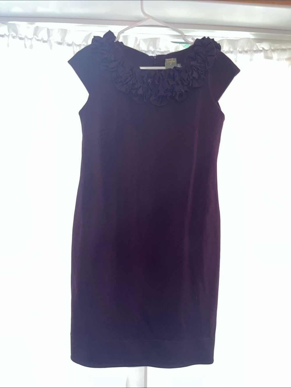 Taylor Plum Ruffle-Neck Midi Dress